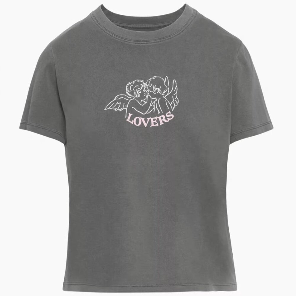 Aritzia Sunday Best Grey Cotton Dream T-shirt 'Lovers' Angels in XXS